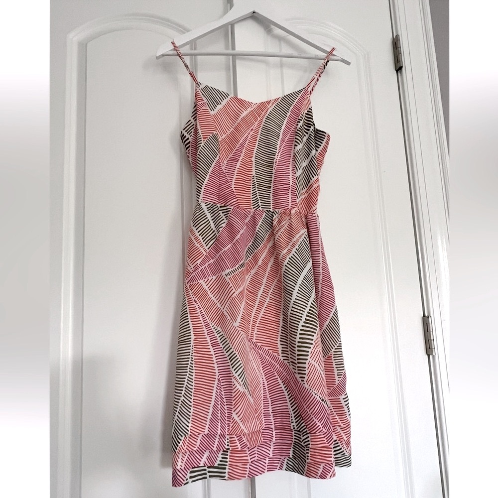 Gap Tropical Mini Showgirl dress Pink Orange Khaki ivory spaghetti strap Y2K 4